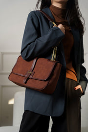 BagSaga Brown City Suede Shoulder Bag